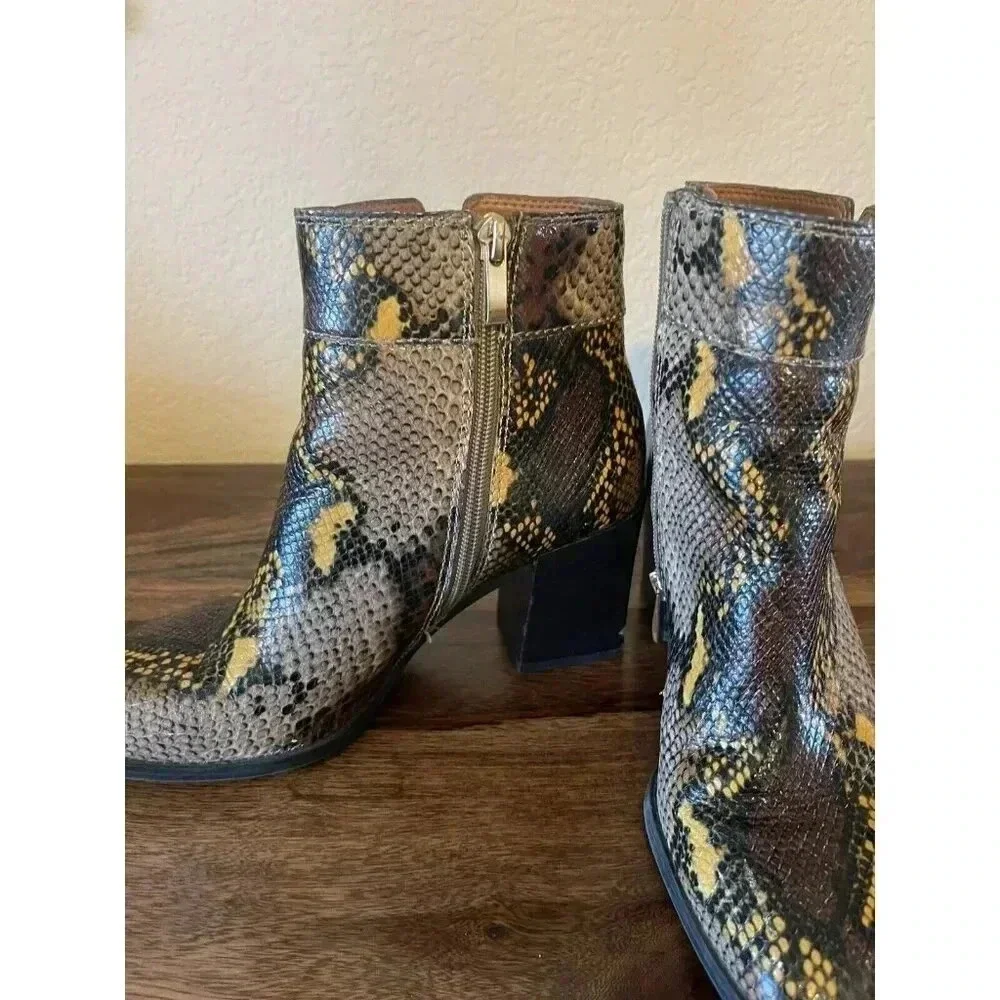 Franco Sarto Size 7M Generous Leather Snake Print Block women Heel Bootie